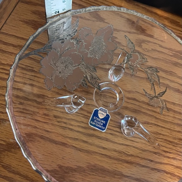 Rockwell Sterling Silver Overlay Floral Three Leg Plate With Label Unused 1950 - Picture 6 of 9